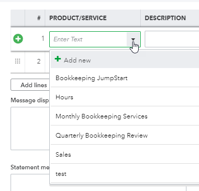 QBO Service Drop Down
